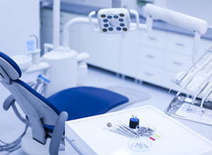 Dental instruments and tools in a dentists office